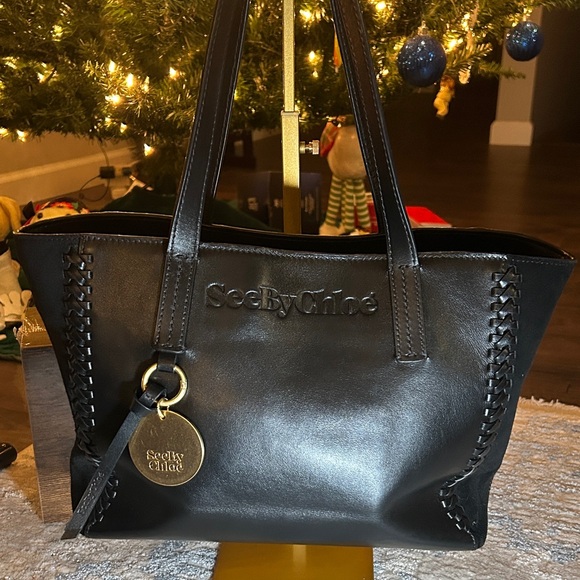 See By Chloe Handbags - 304. See By Chloe Black Leather & suede with removable Gold Charm w/coa